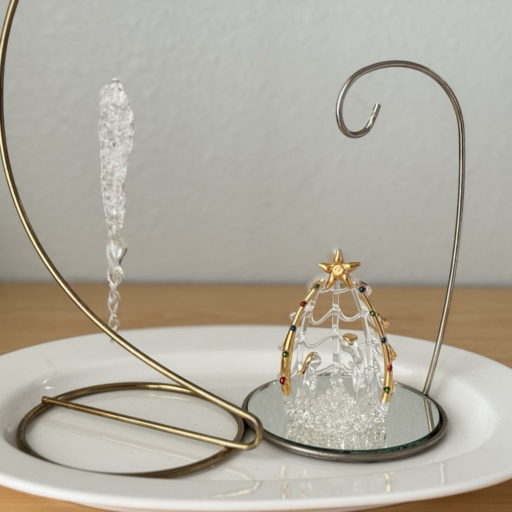 Vtg Spun Blown Glass Christmas Ornament Nativity Mary‎ Joseph Jesus Icicle Lot